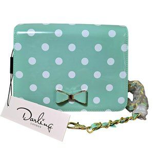 Darling London Matilda Bag Duck Egg Green White Polka Dot Bow Clutch Crossbody